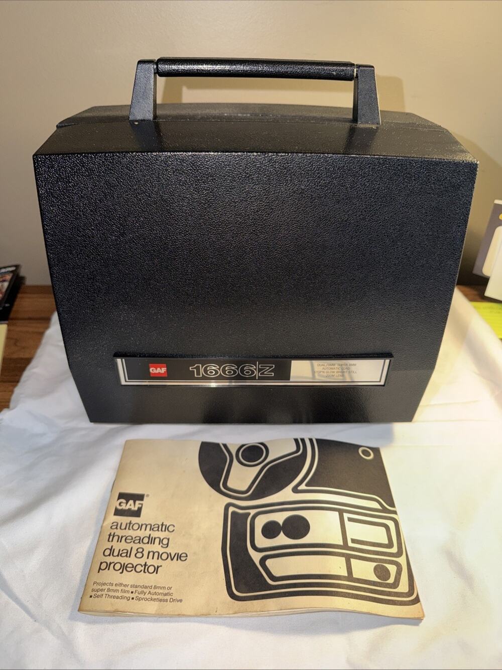 Vintage GAF 1666/Z Projector Dual 8MM Super 8 Film Projector w/Tag, Manual